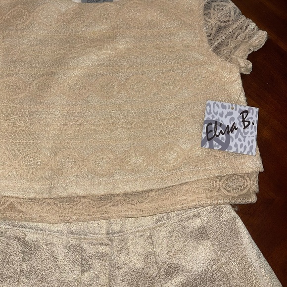 NWT Elisa B Girls Gold Lace Metallic Pleated 2 pc Skirt Set Dress Sz 14 BOUTIQUE - Picture 5 of 6